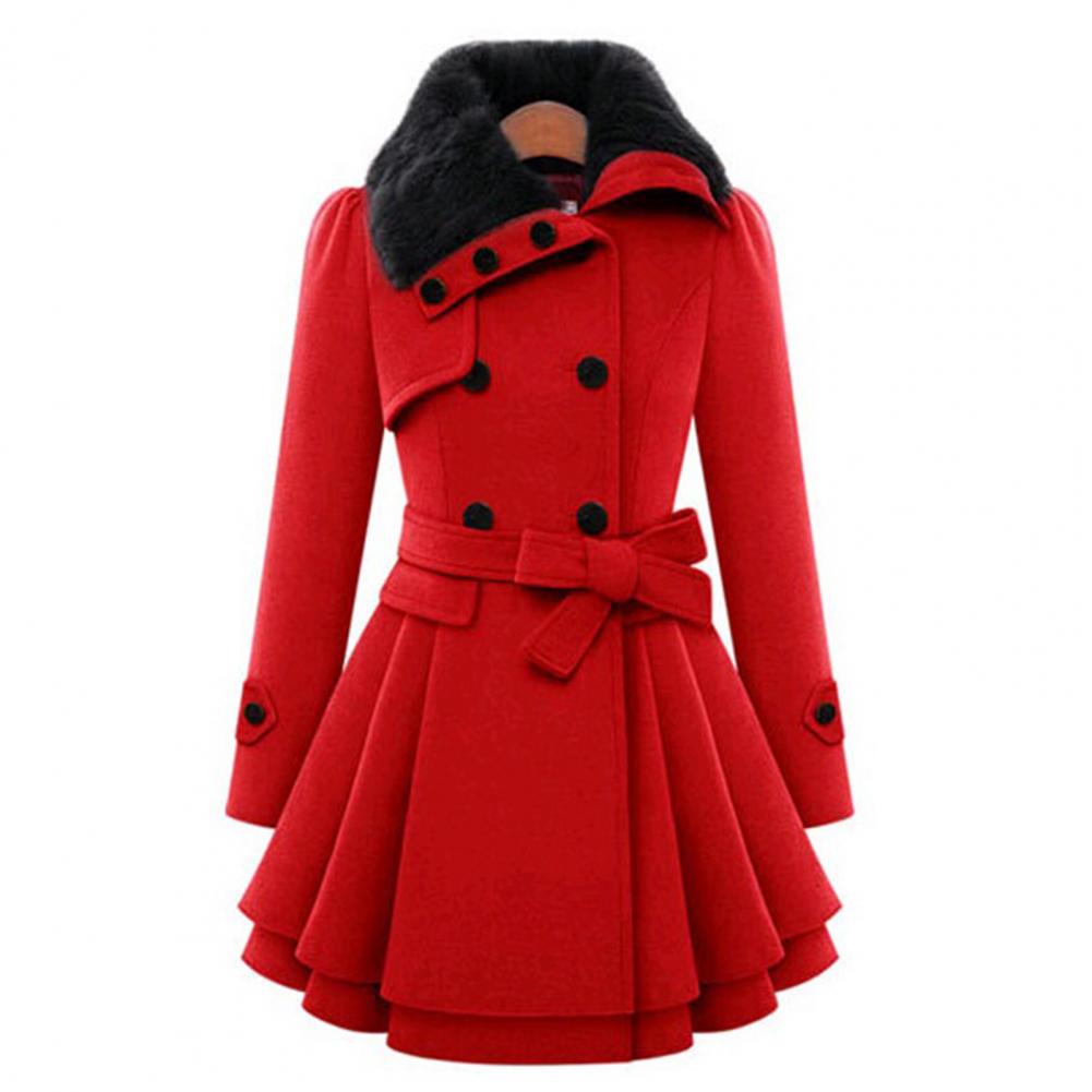 Women's Jacket Windbreaker Warm Plush Thick Clothes Double Breasted Belt Autumn and Winter Slim Lapel Coat