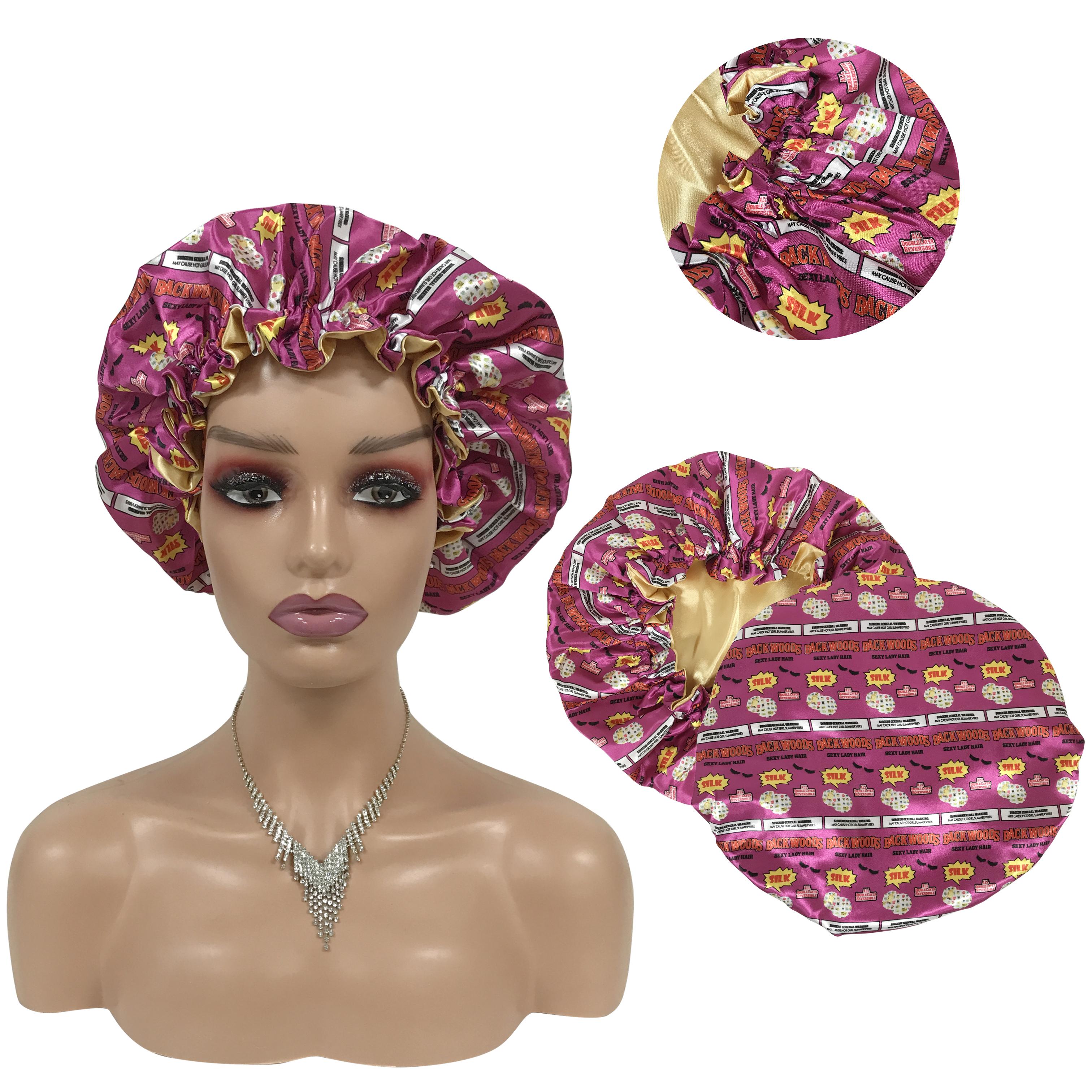 Wholesale Custom Logo Reversible Bonnet Silk Satin Hair Designer Print Bonnets