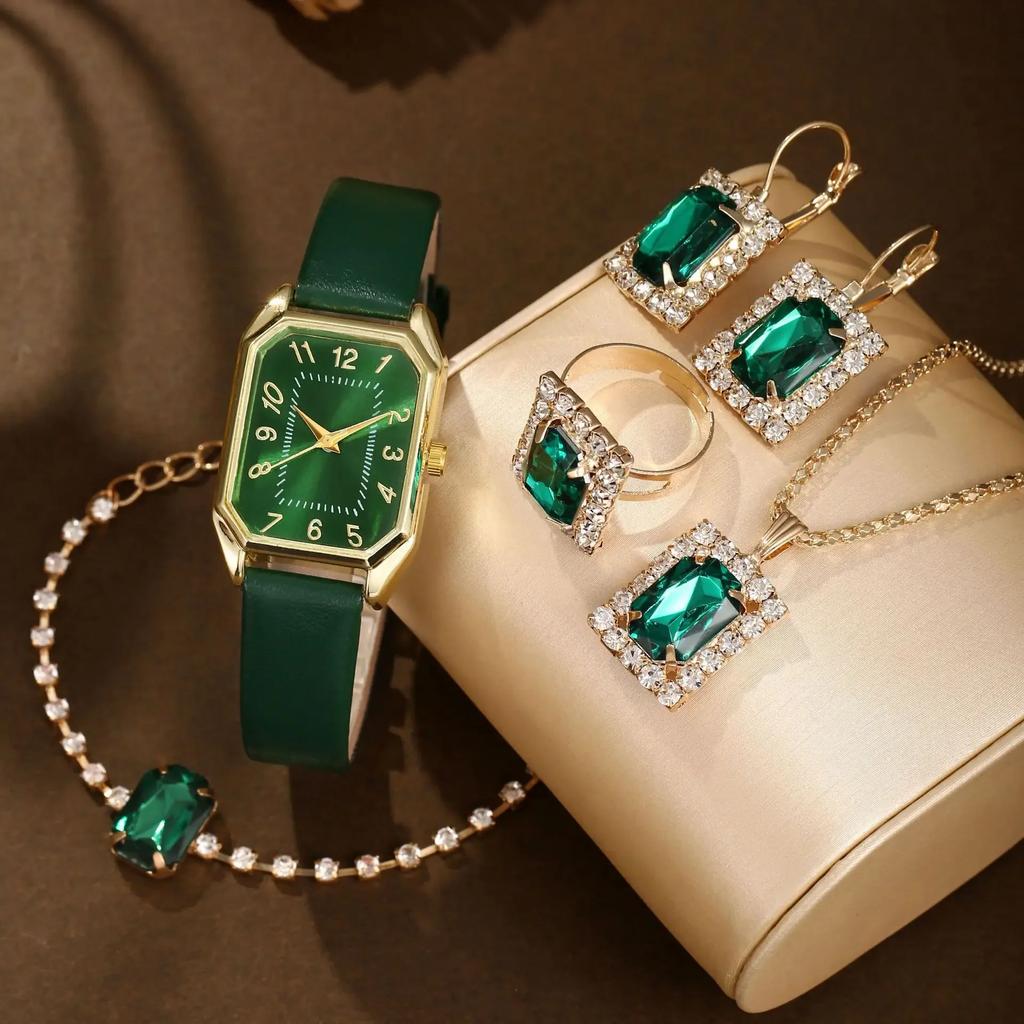 1/5/6PCS Luxury Square Women's Watches Fashion Ladies Quartz Wristwatch Jewelry Set Classic Simple Femme Relógios Masculino