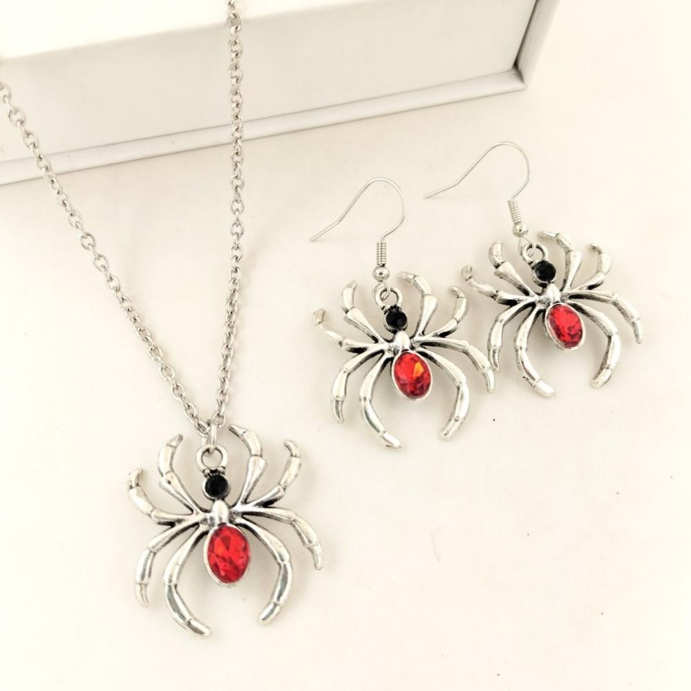 New Geometry Zircon Spider Pendant Necklace Earrings Keychain Trendy Retro Versatile New Gothic Jewelry Gift Wholesale