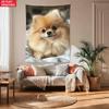 Cute Pomeranian Dog Pet Tapestry Wall Art Animal Lover Decor Fluffy Dog Portrait Bedroom Living Room Hanging Tapestry