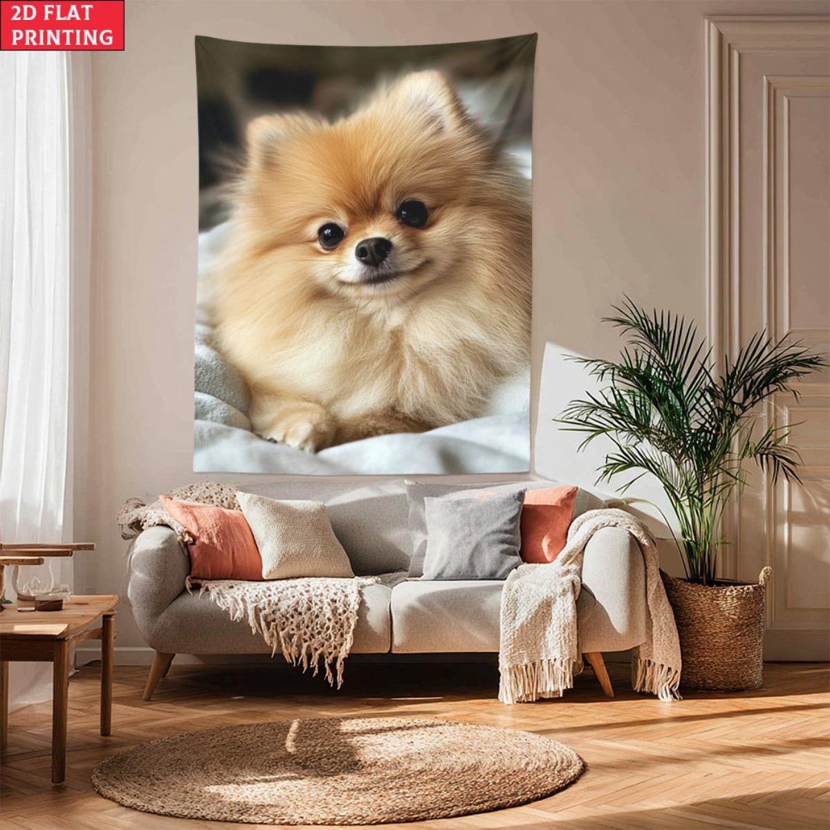Cute Pomeranian Dog Pet Tapestry Wall Art Animal Lover Decor Fluffy Dog Portrait Bedroom Living Room Hanging Tapestry 70x100cm28x39in
