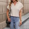 Women Casual Tops Summer Short Sleeve Solid Color Lapel Tshirt Blouse