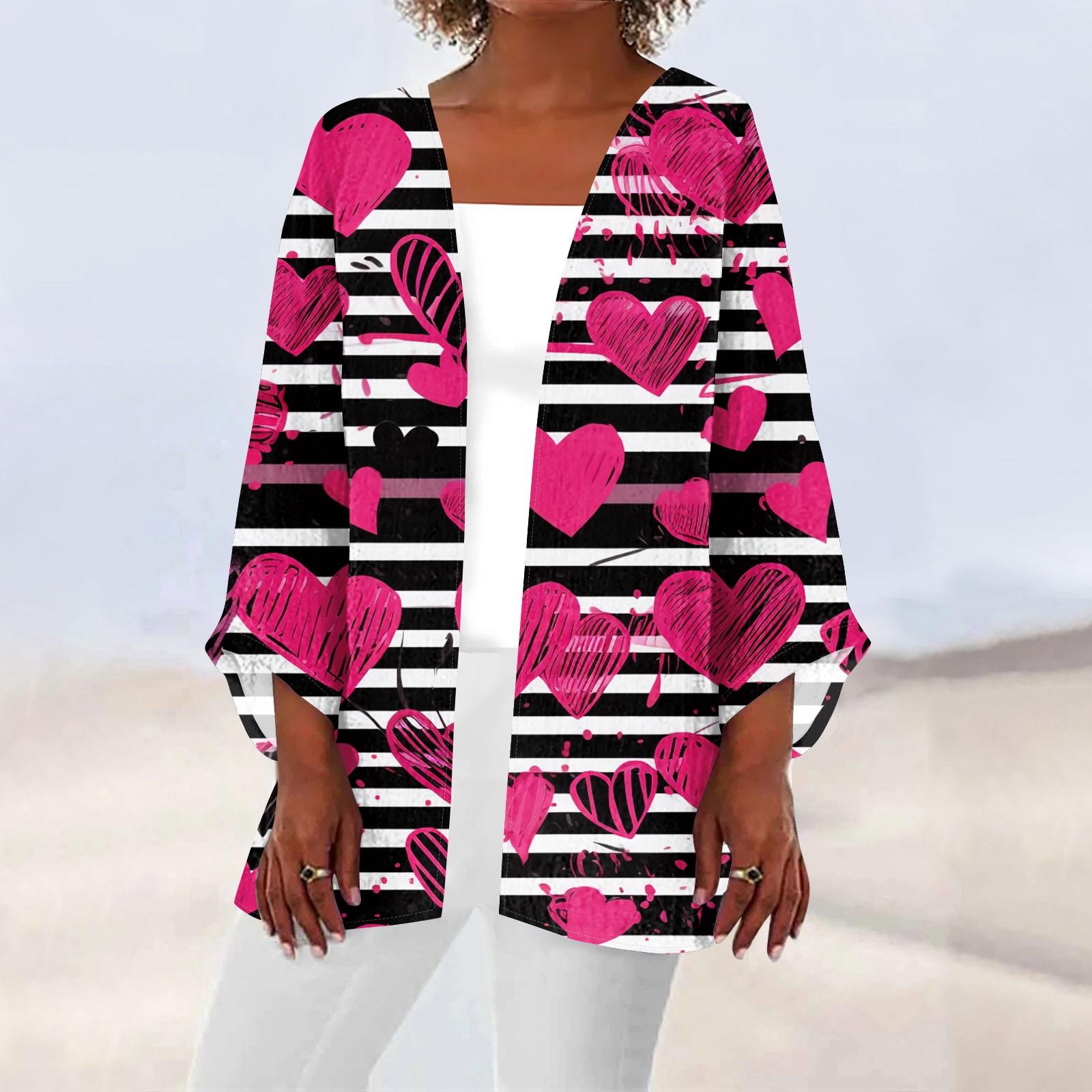 

Женская повседневная и модная легкая куртка средней длины с принтом ко Дню святого Валентина, кардиган XXXL чёрный