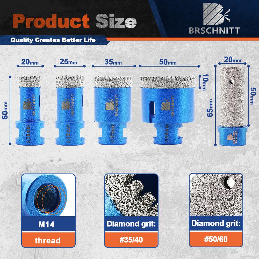 BRSCHNITT Drilling Bit Dia 20-100mm for Granite Marble Stone Hole Saw Porcelain Tile Cutter Drilling Core Bit