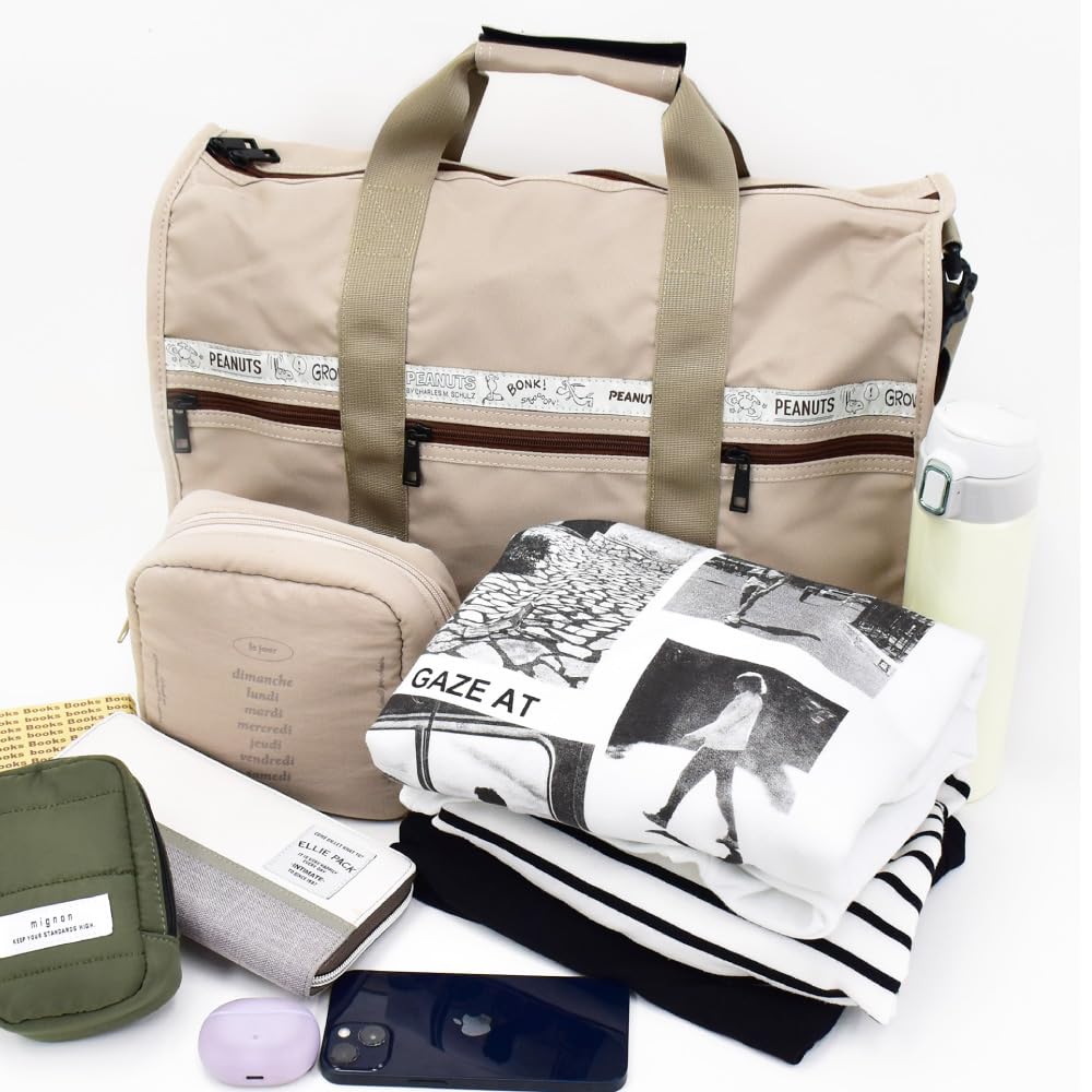 Boston Large Water School Cute Snoopy0398 31 550 Beige [Snoopy] Bag, Capacity, 25L, Repellent, Carry-on Bag, Shoulder, Carry-on, Women's, Travel,