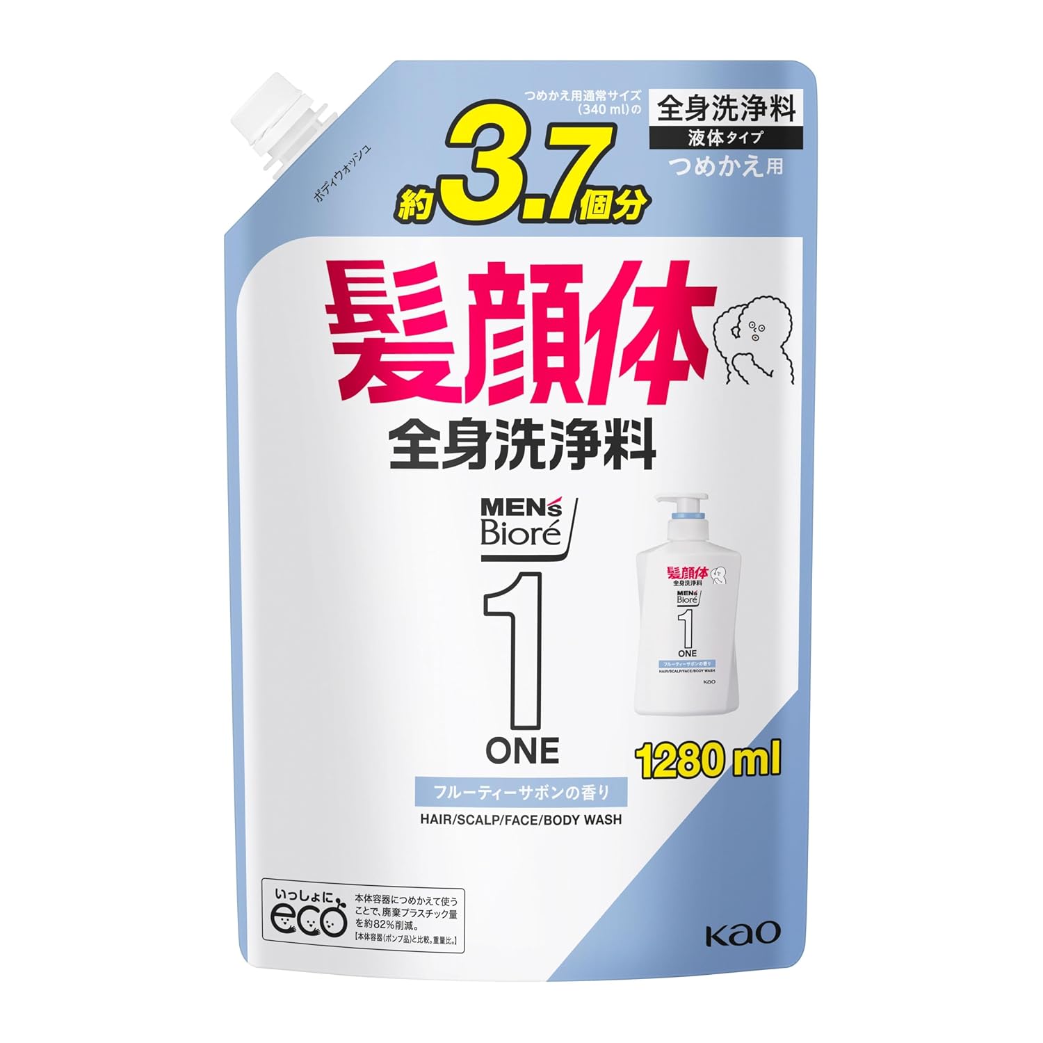 Mens Biore ONE All-in-One Body Cleanser Fruity Soap Scent Refill 1280ml Wash