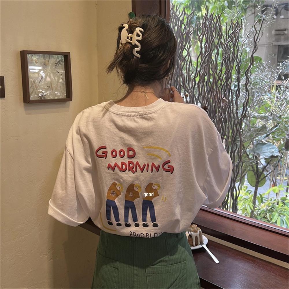 

Summer 2026 Korean Style Plus Size Pure Cotton Loose Short Sleeve T-shirt for Women 3XL (Recommended 156-170 lbs) білий