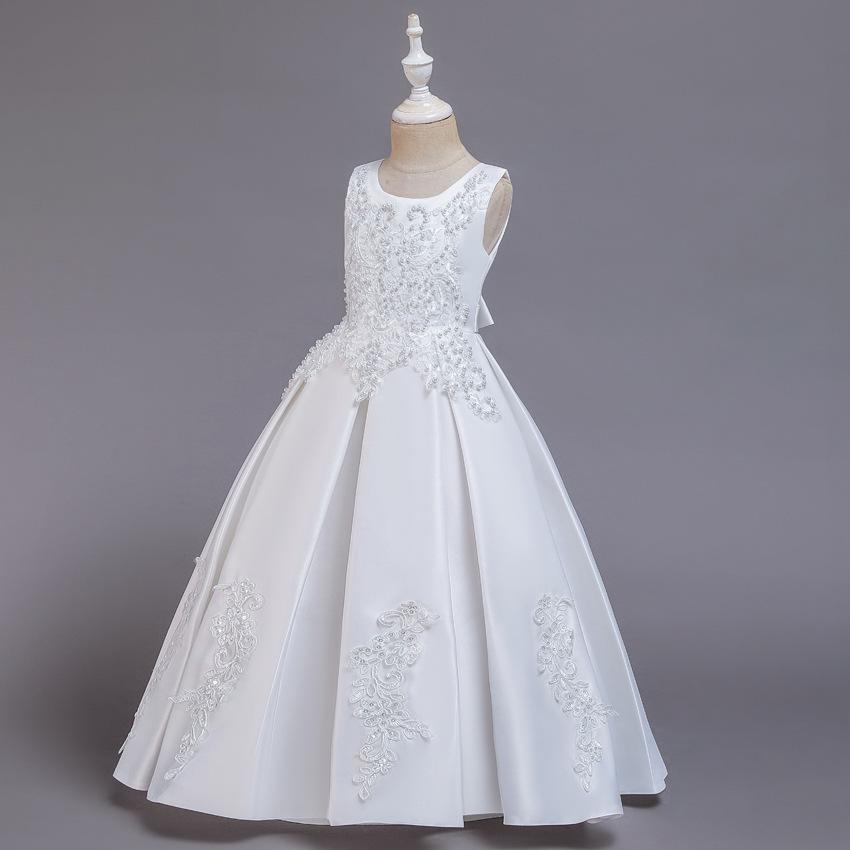 High-end långklänning för flickor Spets Nagel- och pärlklänning Bankett Princess Dress Host Dress