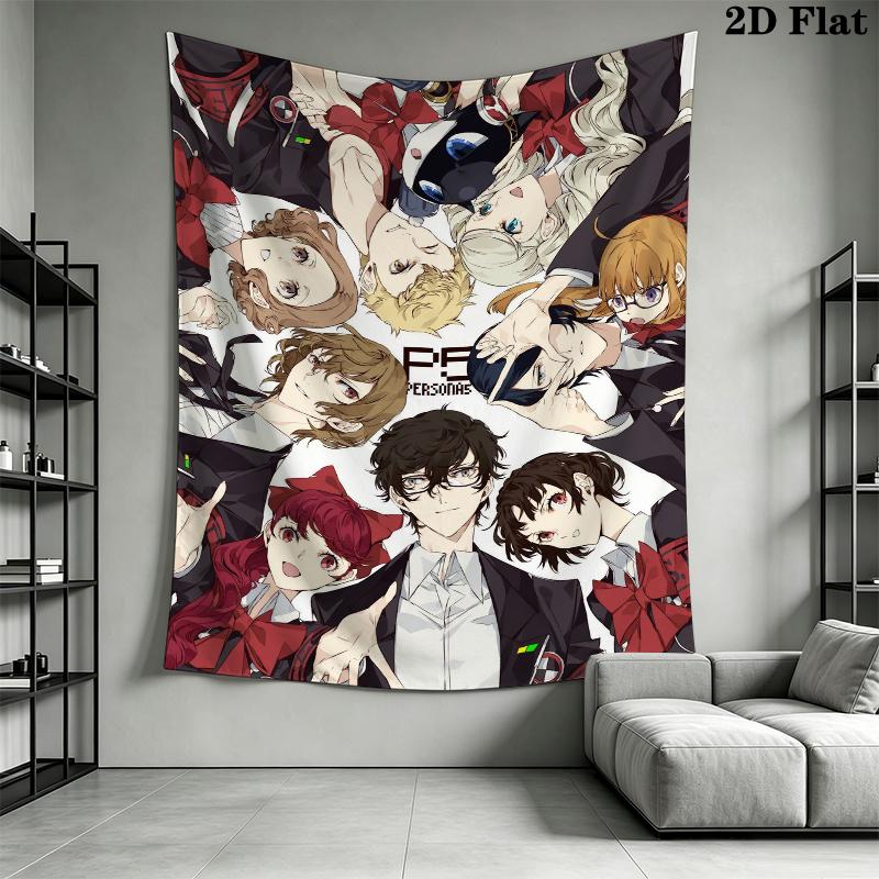 Persona Wall Tapestry Aesthetic Wall Hanging Printed Fabric Blanket Decorative Tapestries for Bedroom Living Room Home Decor