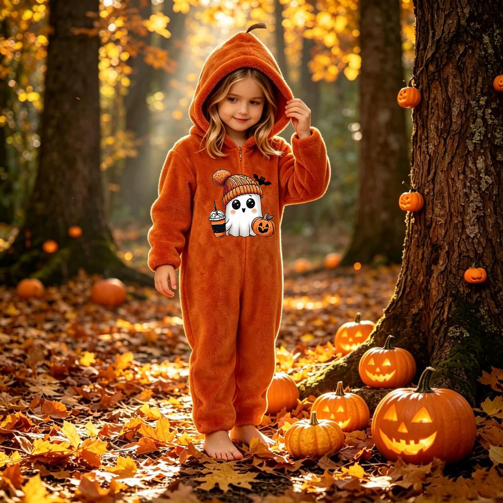 Kids Flannel Pajama Set with Halloween Print - Cozy Loungewear for Children