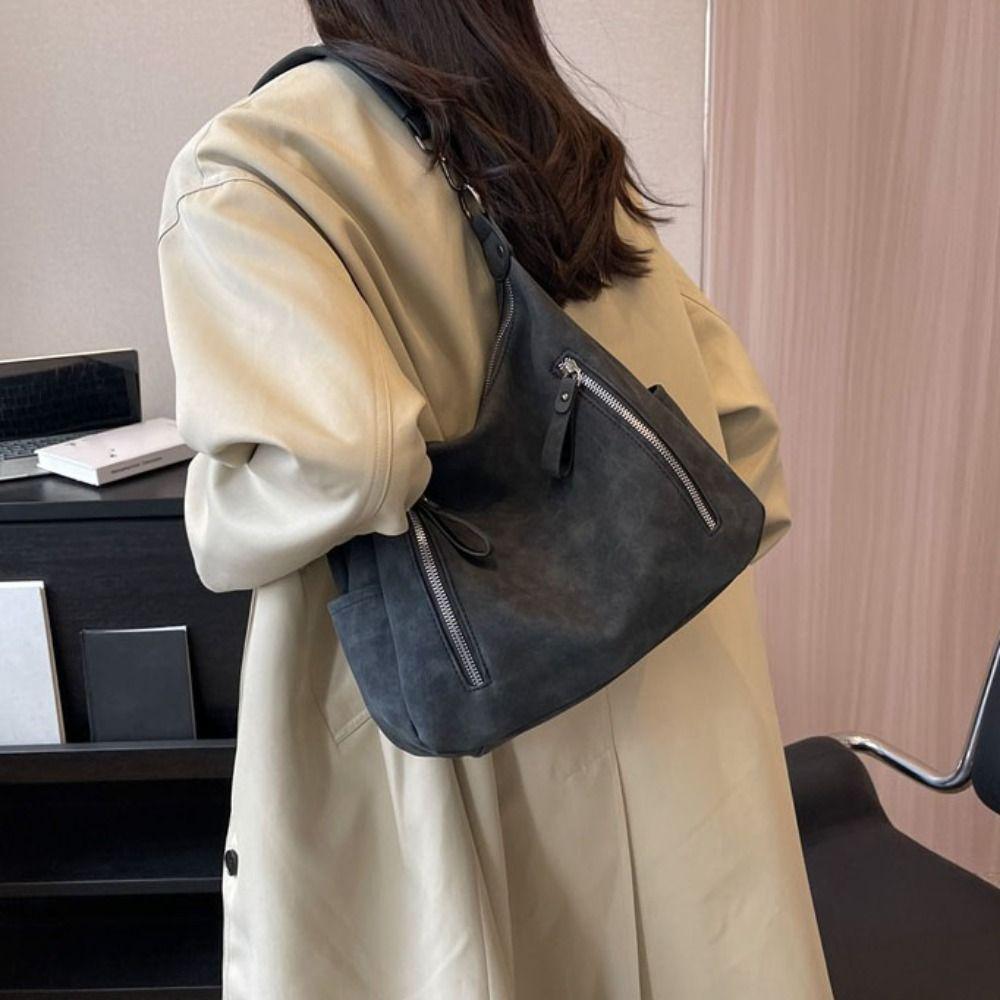 Large Capacity Retro Underarm Bag French Style New Design Tote Bag PU Leather Shoulder Bag  Girls