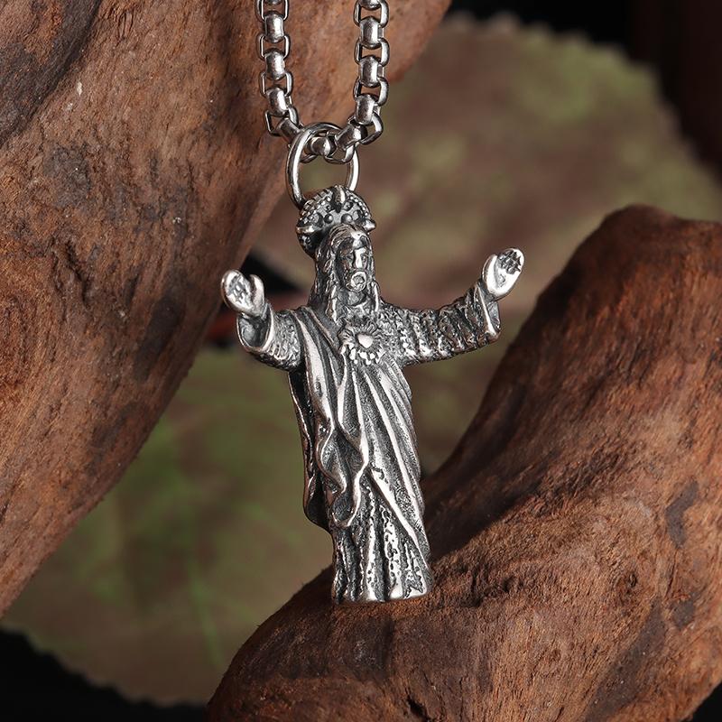 Tuiying001 T-Shirt Men's Silver Brazil Christ The Redeemer Jesus Statue Pendant Necklace Wo Religious Prayer Faith Jewelry Gift