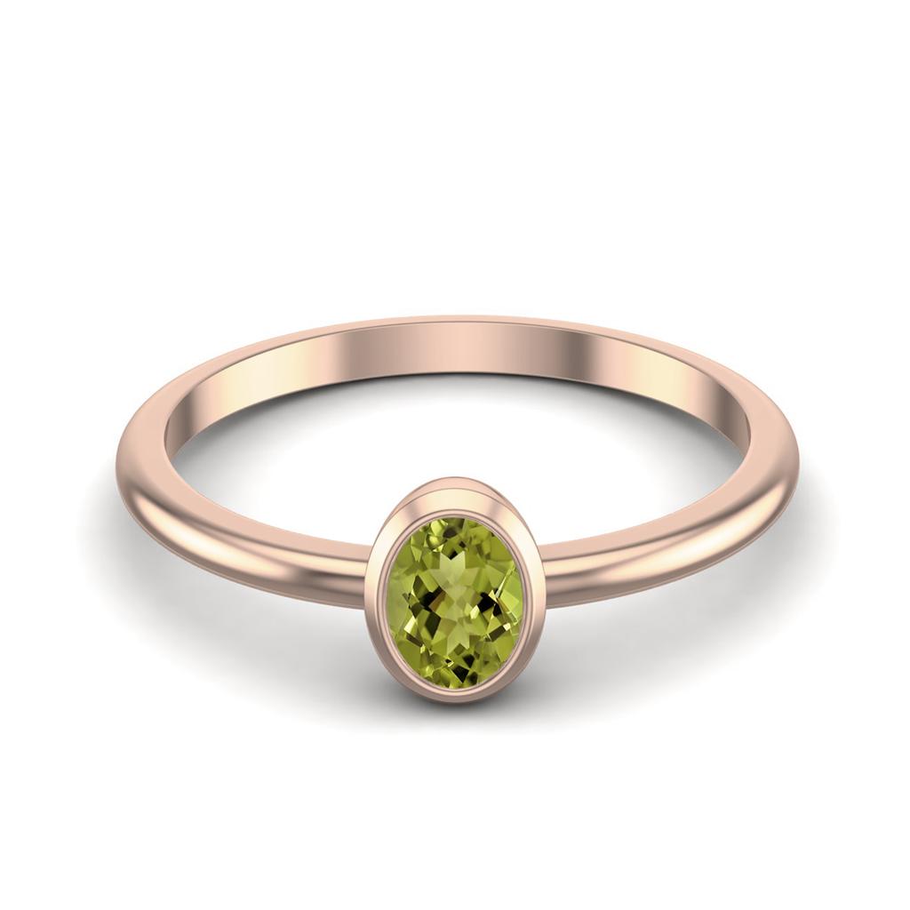 0.25 Ctw Oval Peridot 925 Sterling Silver Rose Vermeil Solitaire Women Wedding Ring