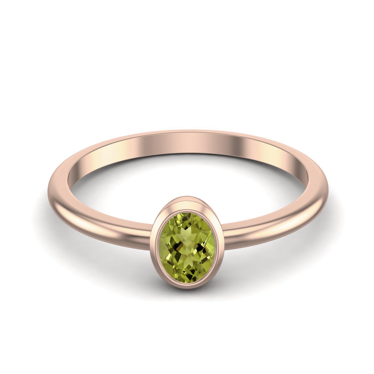 0.25 Ctw Oval Peridot 925 Sterling Silver Rose Vermeil Solitaire Women Wedding Ring 7
