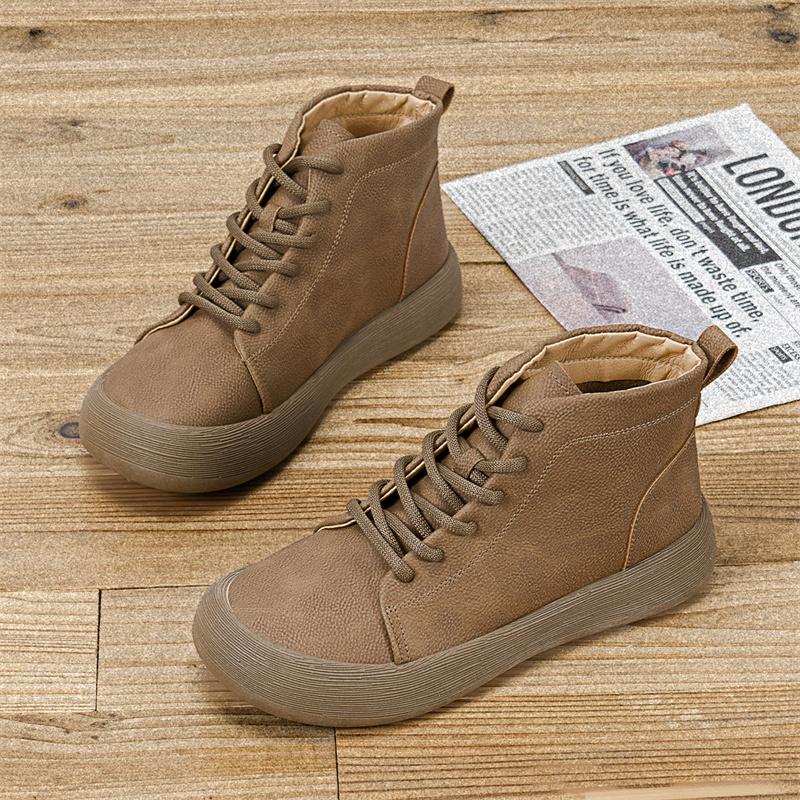 Outdoor Men Ankle Boots Fashion Men's Casual Shoes Leather Short Boots High Top Non-slip Work Boots Comfortable Walking Sneakers