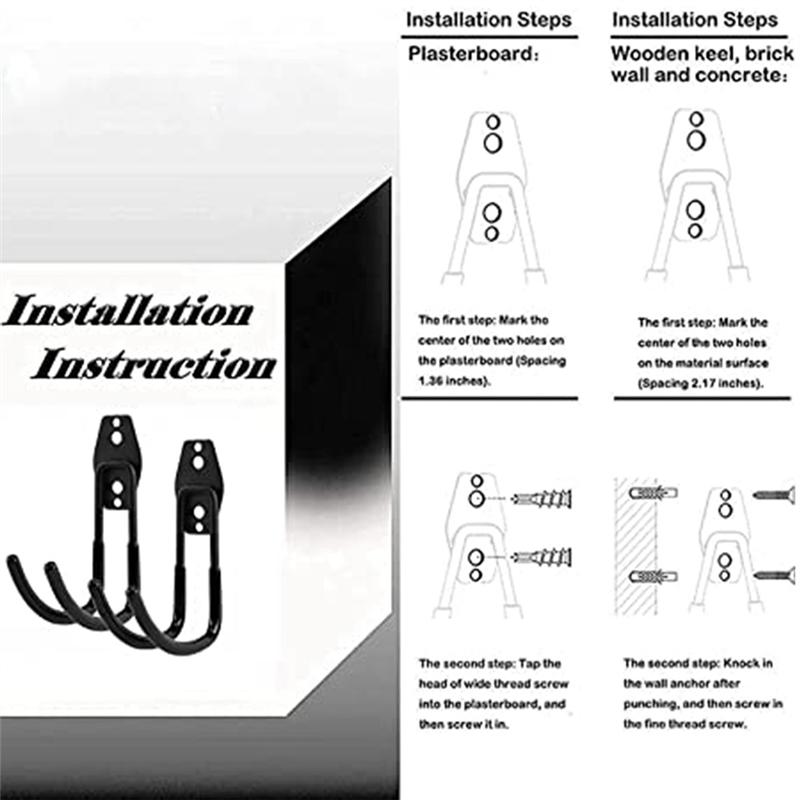 2025+ 2 Pack Garage Hooks Double Hooks Wall Hooks for Wall Mount Heavy Duty Storage Power Tools Ladder Utility