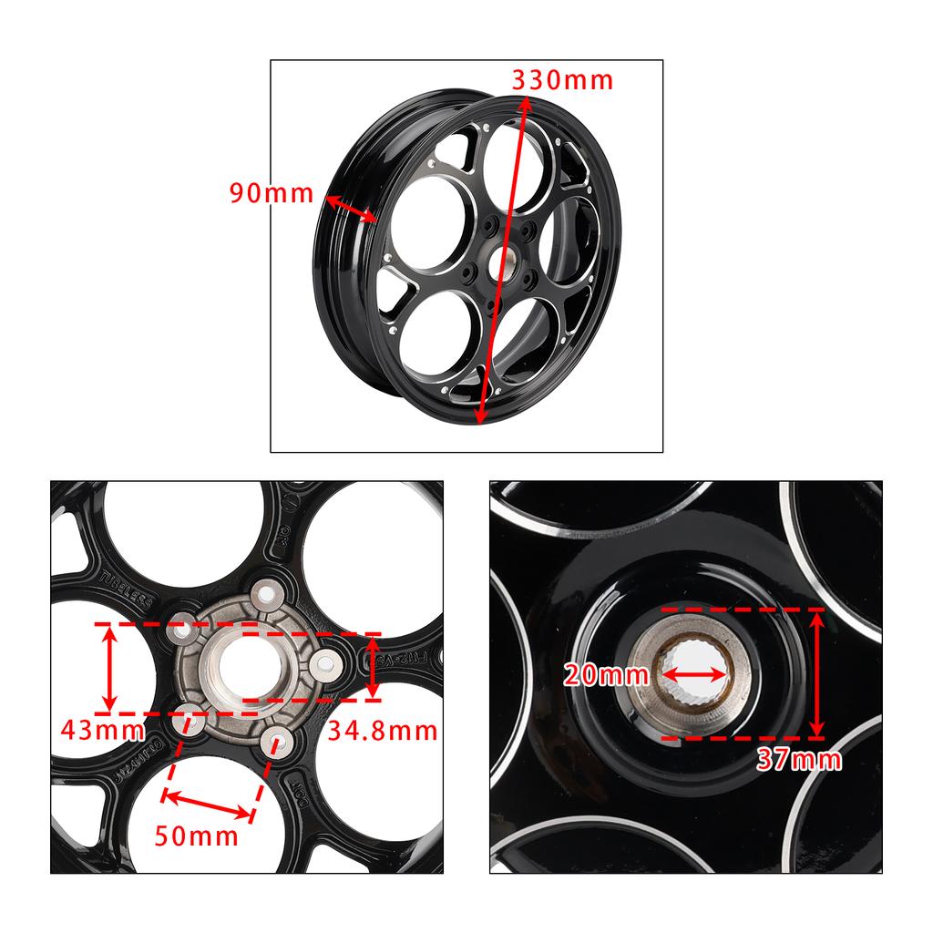 Front & Rear Wheel Rim Set 3.0x12" Black For Vespa Sprint Primavera 50 125 150