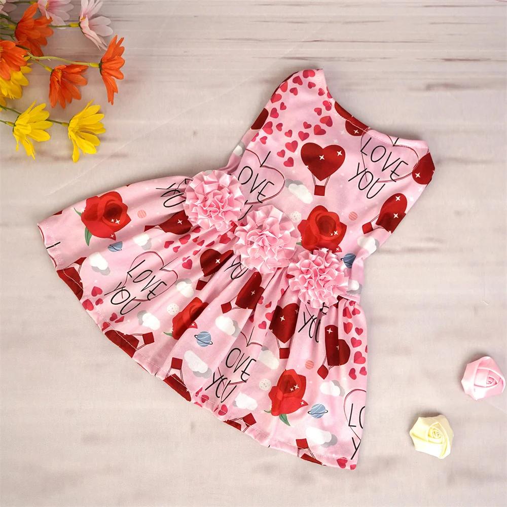 Valentine's Day Puppy Dog Cat Dress Lovely Female Pet Weeding Dresses for Small Dogs Pomeranian Schnauzer Skirt Mascotas Clothes