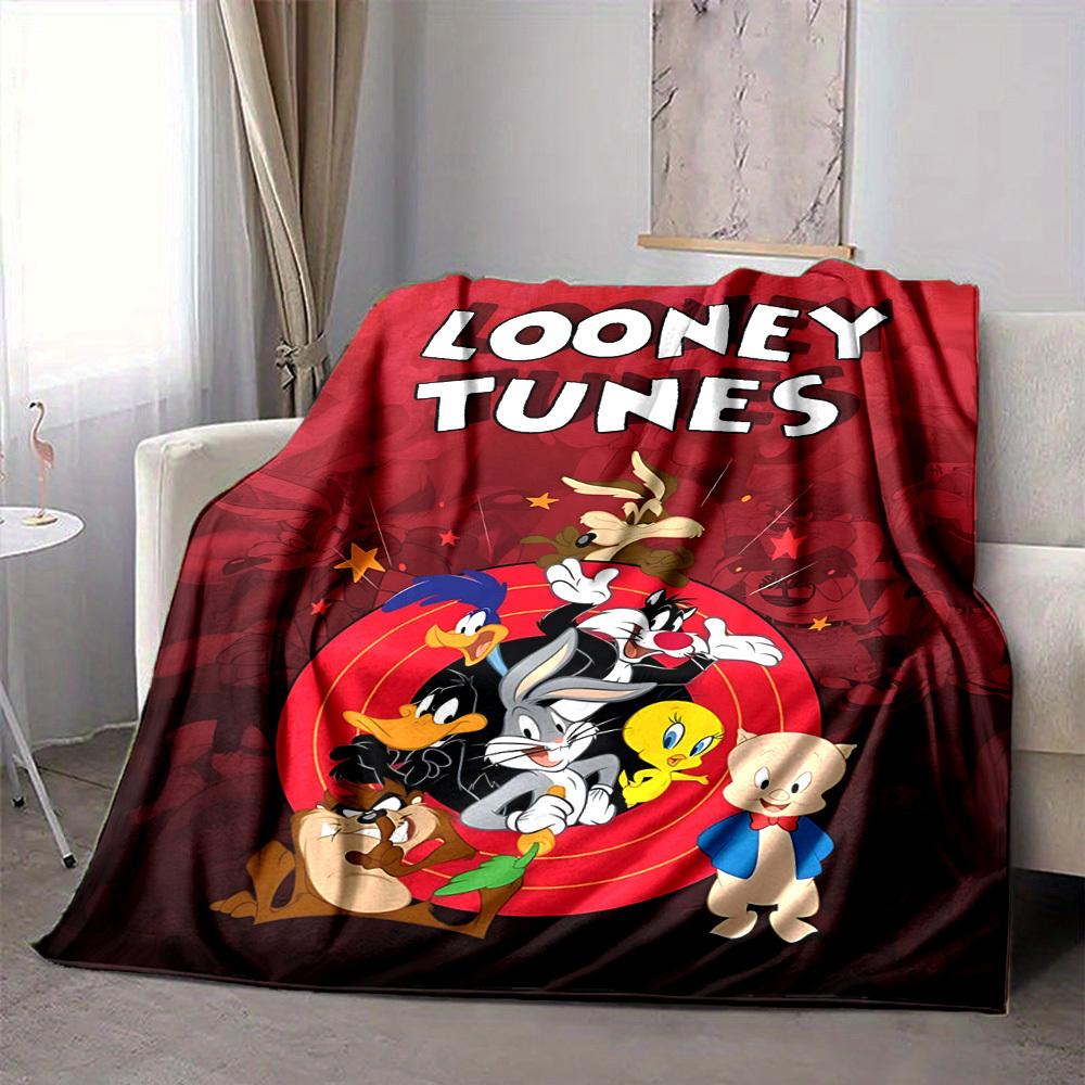 1pc Looney Tunes Flannel Throw Blanket - HD Printed Lightweight Soft Warm All-Season Blanket for Sofa, Bed, Travel026