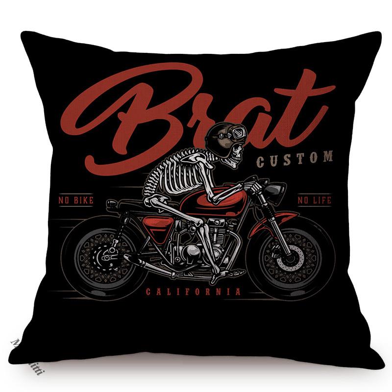 Vintage Motorcycle Club New York Motor Race Funky Throw Pillow Case Black Letter Print Live Fast Die Young Sofa Cushion Cover