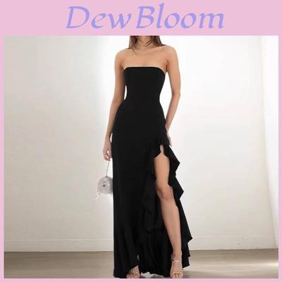 Summer Elegant Off Shoulder Dress With Ruffle Trim And Side Slit For Casual Night Out