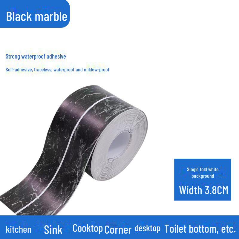 

Водонепроницаемые и устойчивые к плесени самоклеящиеся наклейки на швы для кухонь и ванных комнат 3.2 meters per roll, 3.8cm wide мраморный/чёрный