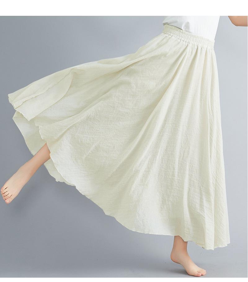 Women's Plus Size Cotton Linen Midi A-Line Skirt with Elastic Waist In 20 Colors