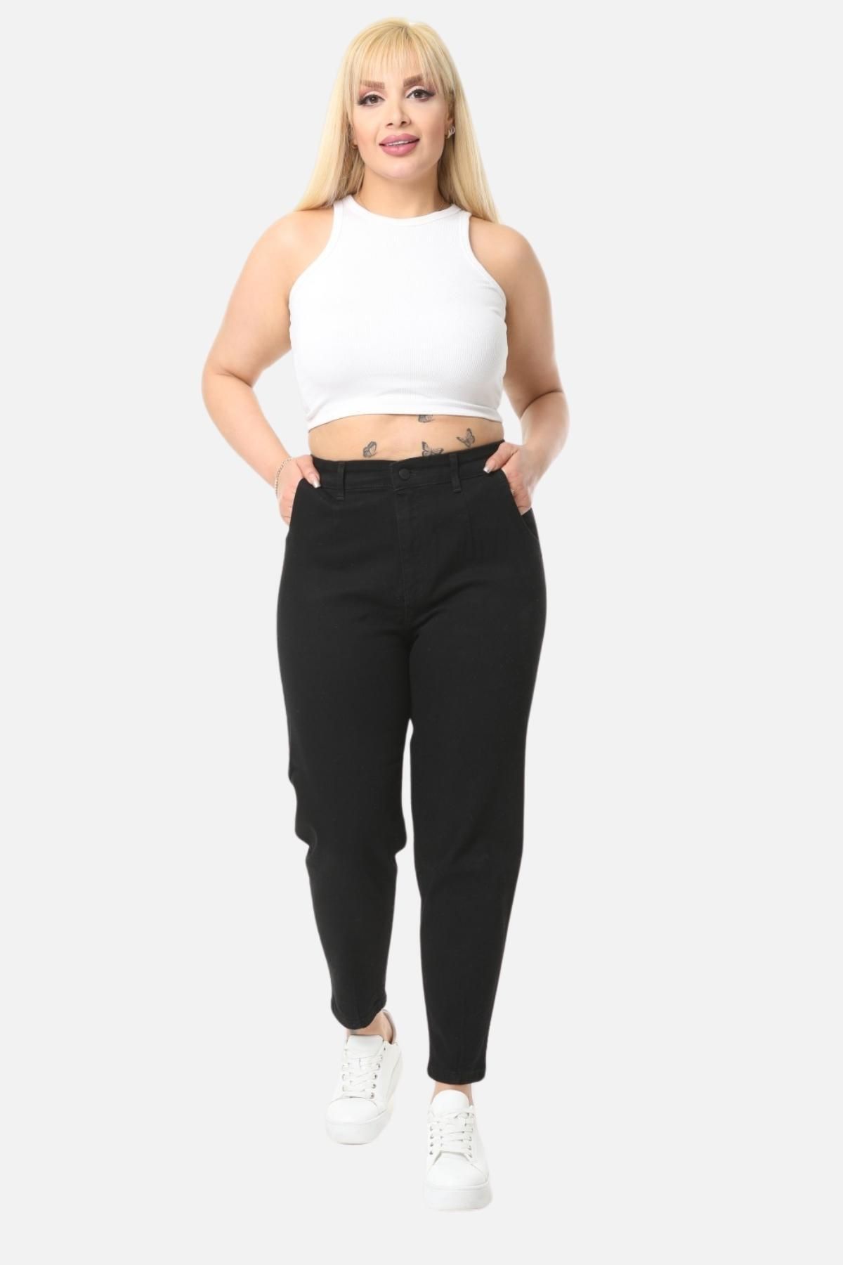 

Women s Style Plus Size Pants Mom Fit Jean Large Size High Waist Carrot Cut Slim Leg Flexible Black Denim Pants XL
