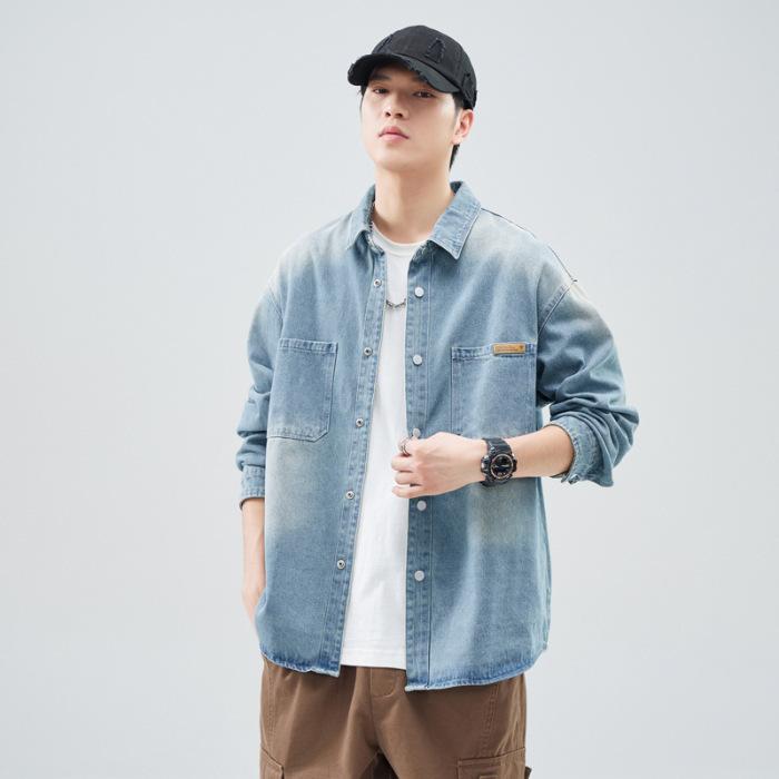 

Тяжелая промышленность Винтаж Жареная соль Многоэтажный Ma Liu Повседневный Инструмент Стиль Джинсовая рубашка Куртка Синий Пятнистый Цельный хлопок 4XL синий