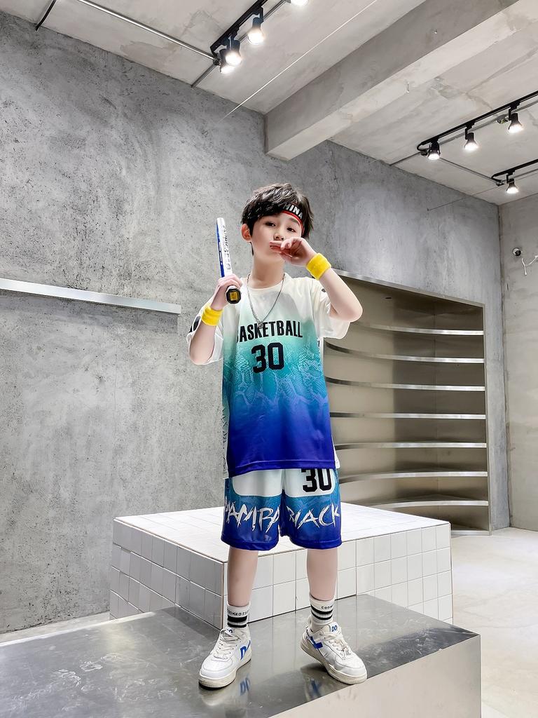 Children'S Jersey No. 30 Basketball Jersey Training Short-Sleeved Fashion Suit Student Fake Two Jerseys June 1 Program Clothing