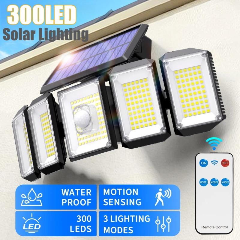 Solar Lights for Outdoor Use with Motion Sensor, 300 LEDs Super Bright with Remote, 3 Modes IP65 Waterproof for Garden