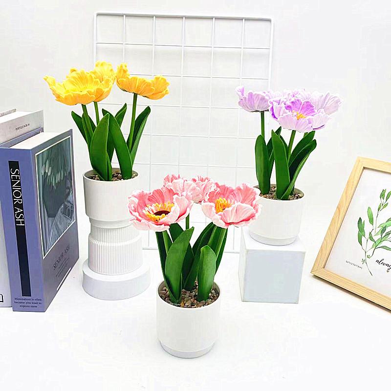 Simulation Multicolor Corn Poppy Potted Artificial Flower For Outdoor And Photography Use