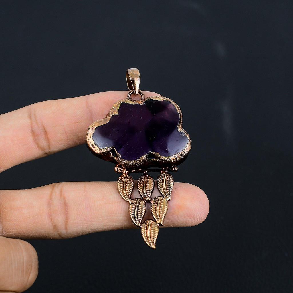 Amethyst Electroformed Pendant, Handmade Gemstone Pendant Jewelry, Gifts For Wife Brand New Pendant