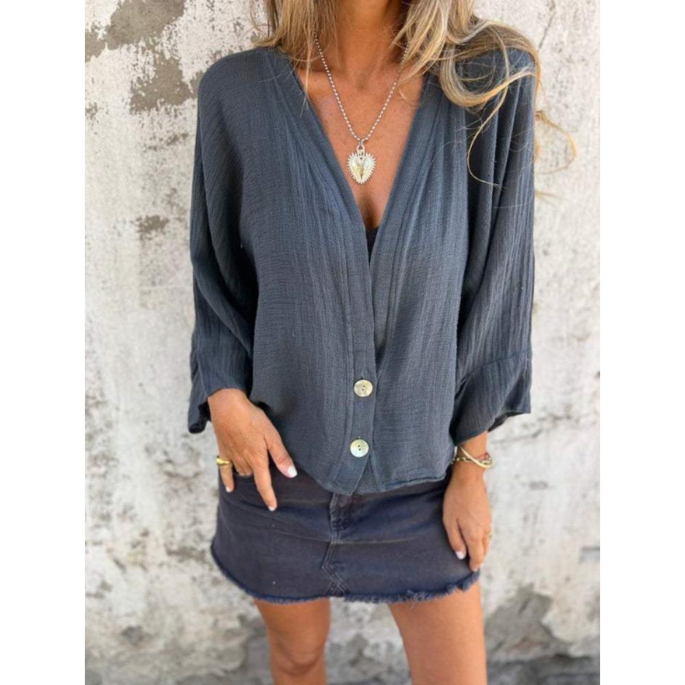Spring and Autumn Loose T-shirt Women's V Neck Casual