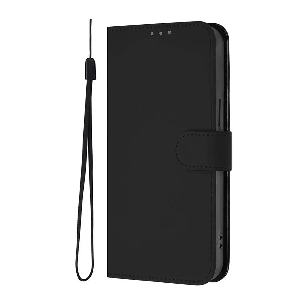 Solid Color Wallet Case for OPPO Find X7 Ultra X6 Pro X5 Lite A17 A18 A36 A38 A58 A78 A79 A96 A98 Card Holder Strap Phone Cover