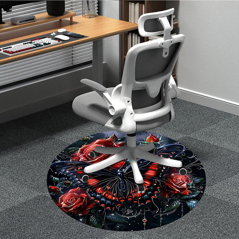 

1pc Butterfly Roses Print Chair Carpet for Office Machine Washable Rug for Office, Good Gift for Family or Friends yy251225232 80cm by 80cm