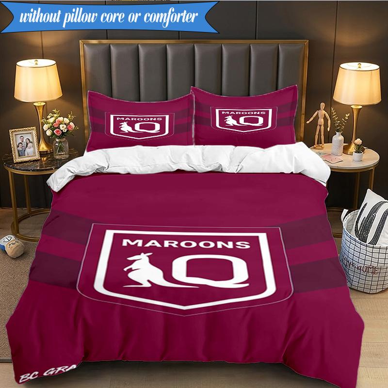 3PCS Australia Maroons Rugby Team Emblem Bedding Set 2D Printing (Includes 1 Duvet Cover + 2 Pillowcases Coreless), Bedroom decor,Fan gift