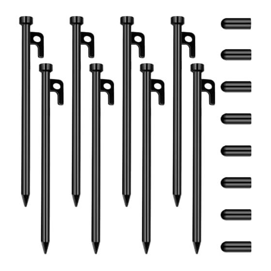 Forged pegs, 30cm, set of 8, 9mm, tent and tarp pegs, solid stakes, made of S45C steel, cationic electrodeposition coating, laser welding, with