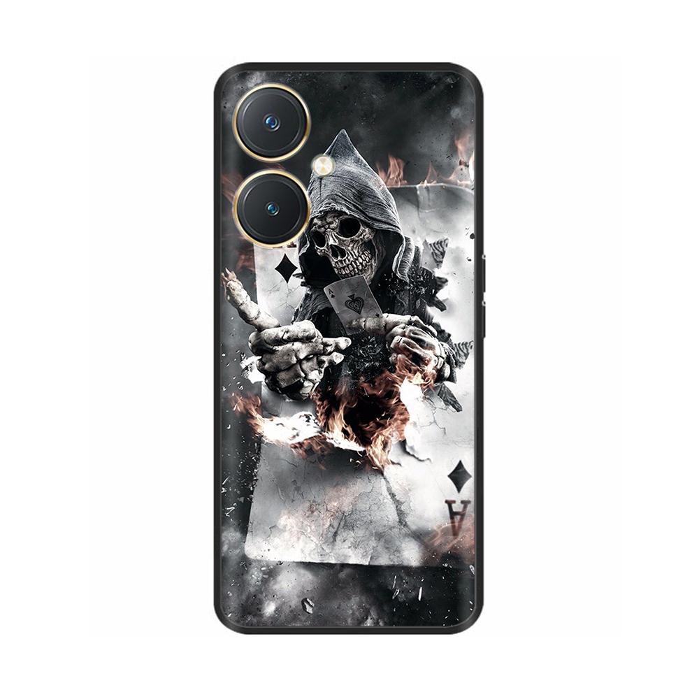 For Vivo Y27 Case Black Cover Skull Wolf Silicone Soft Back Cases For Vivo Y27 5G Phone Case VivoY27 Y 27 2023 Protective Shell