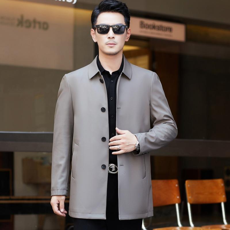 Spring and Autumn Mulberry Silk Men's Windbreaker Middle-aged Loose Thin Large Size Top Business Casual Lapel Dad Jacket