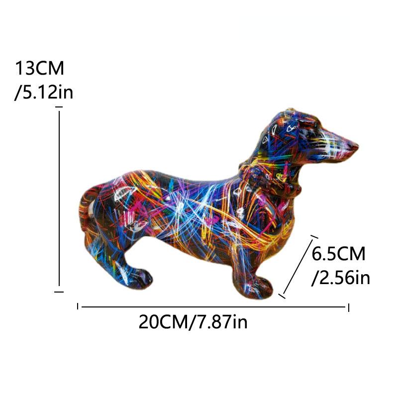 Color Graffiti Dachshund Resin Statue Stylish Animal Sculpture Home Office Desktop Decor Creative Decorative Craft Ornament