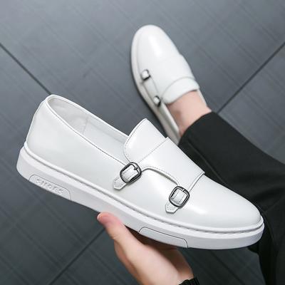 Men's Casual Leather Flats New Trend Male Dress Shoes Anti-slip Rubber Loafers Shiny Moccasins Versatile Mens Monk Strap Shoes