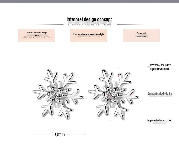 S999 Reinsilber Schneeflocke Zirkon Ohrstecker, Koreanischer Stil Weihnachten Damenmode, Exquisiter Nischenschmuck
