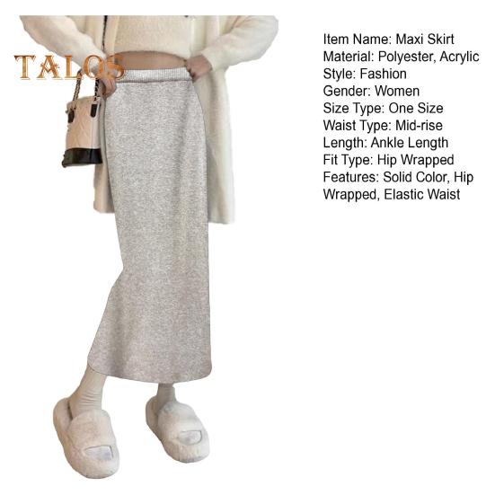 Women Maxi Skirt Elastic High Waist Hip Wrapped Long Skirt Solid Color Casual Knitting Skirt Daily Wear