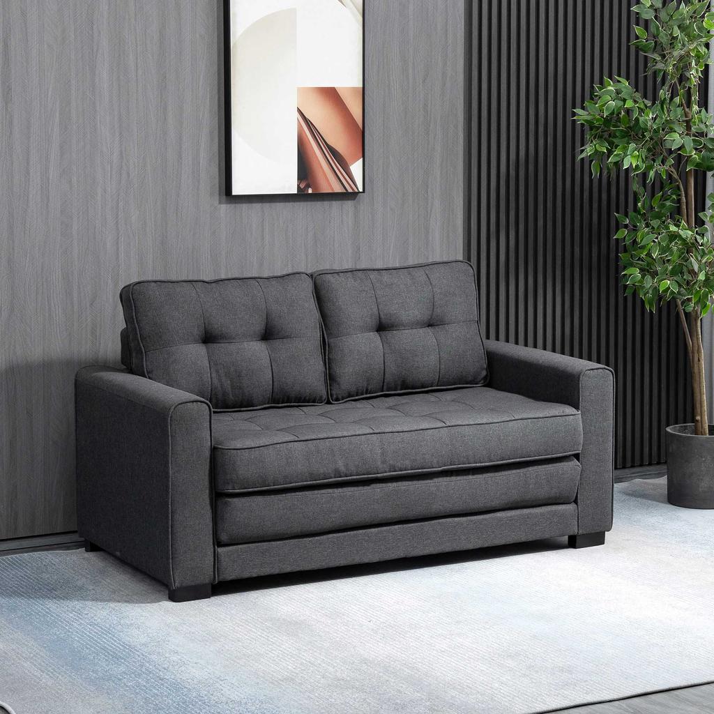 Sleeper Sofa Folding Sofa 2-Seater Fabric Sofa Sofa Bed Sofa with Sleep Function Sofa Set Linen-Touch Rubberwood Gray 147.5 x 75 x 85 cm