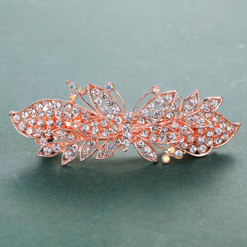 Clip de Primavera de Circonita Blanca Flor de Pedrería Brillante Clip Superior Clip Horizontal Elegante Adorno para el Cabello de Moda para Madres