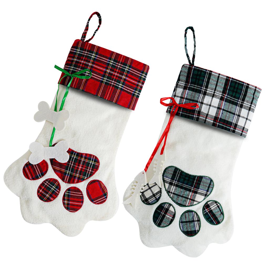 1/2pcs Personalized Christmas Stockings with Name, Christmas Decoration Gifts for Family, Santa, Holiday, Pet, Dog Paw Stockings
