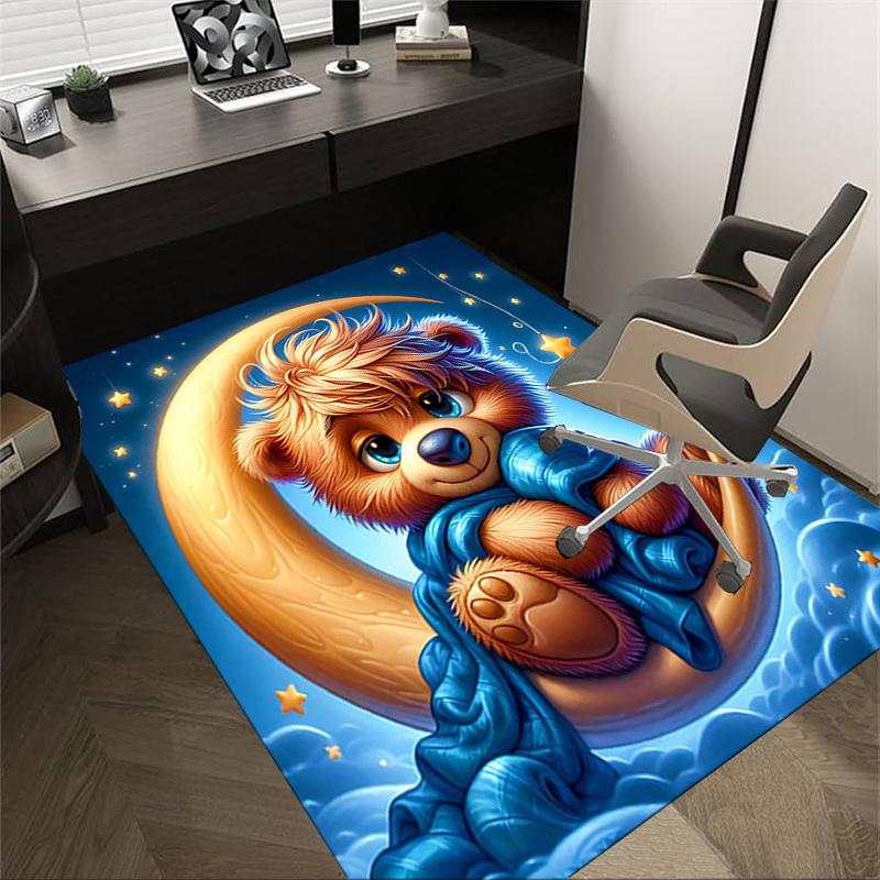 

1PC Bear Moon Non-Slip Floor Carpet Compatible for Office&Living Room&Bedroom&Dining room - Flat-Weave Machine-W270 60cm by 90cm