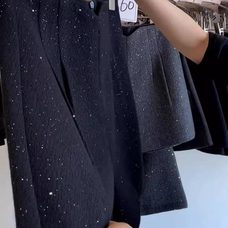 2025 New High-Waisted Shiny Bootcut Woolen Shorts for Women - Autumn/Winter Fashion
